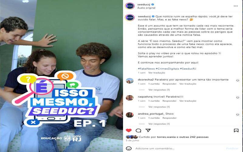 Seeduc apresenta nas redes sociais série sobre fake news