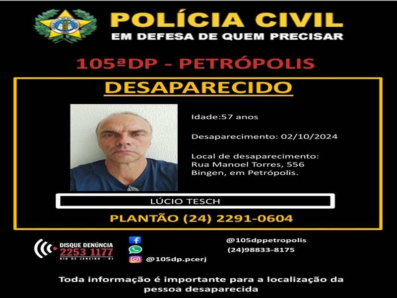 Polícia Civil procura por homem desaparecido no Bingen 