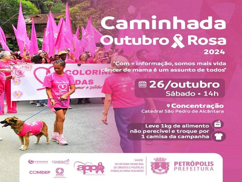 Caminhada do Outubro Rosa 2024 acontece neste sábado (26) em Petrópolis