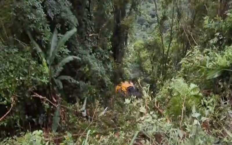 BR-040: Caminhão do Sedex cai em ribanceira na subida da serra