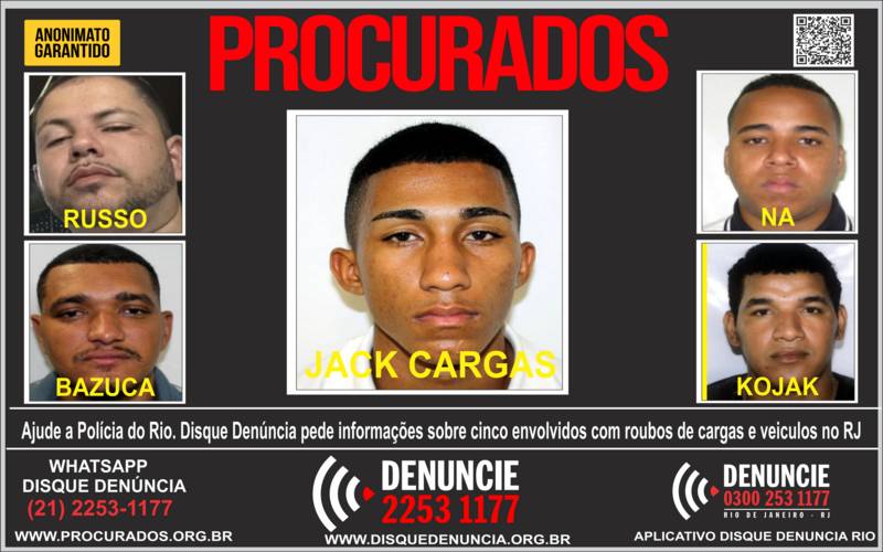 Disque Denúncia pede informações sobre cinco criminosos envolvidos com roubos de carga