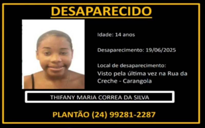 Polícia civil solicita informações sobre o paradeiro de adolescente de 14 anos