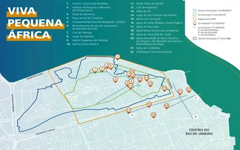 Mapa do Projeto Viva Pequena África, elaborado pelo BNDES, mostra principais pontos da