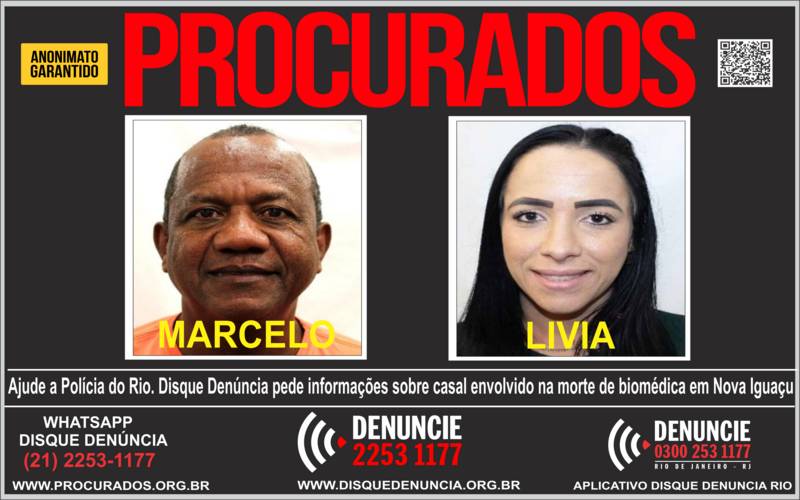 Disque Denúncia pede informações sobre casal envolvido na morte de biomédica em Nova I