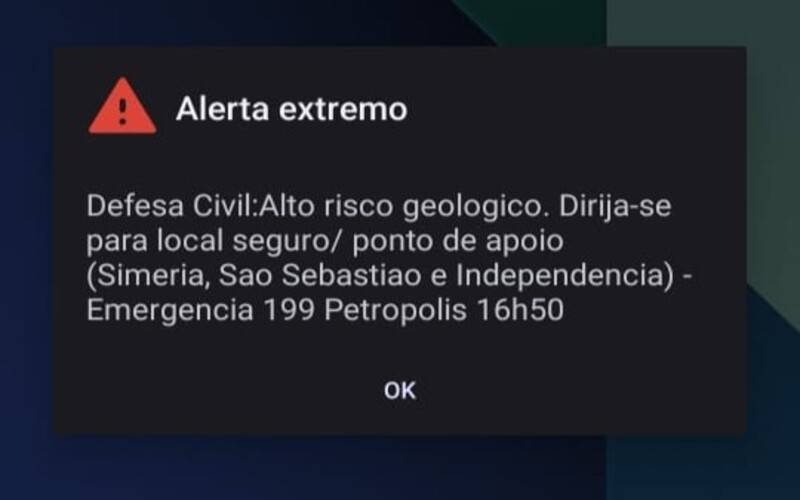 Defesa Civil emite alerta cellbroadcast extremo para o Independência, São Sebastião e 