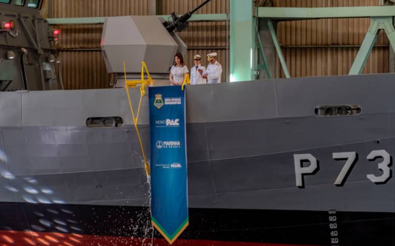 Fabricado no Brasil, navio-patrulha Mangaratiba é lançado ao mar pela Marinha