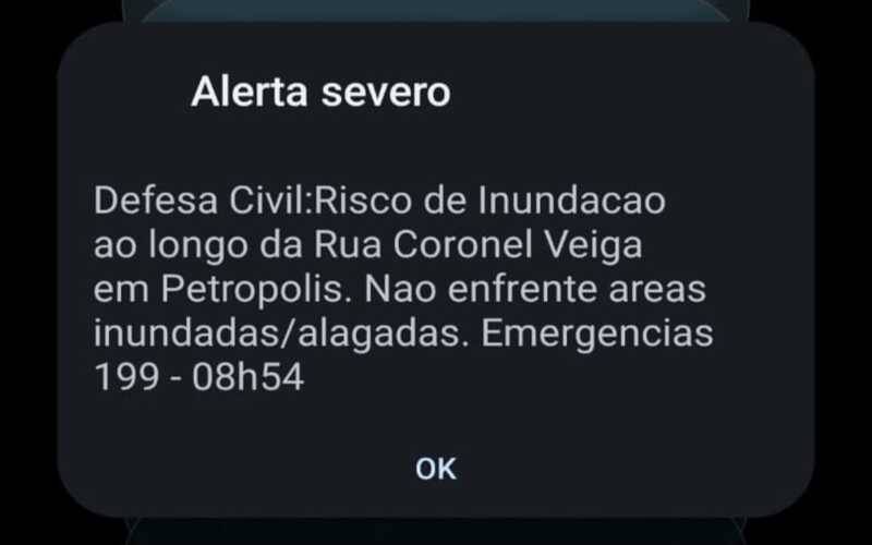 Defesa Civil emite alerta cellbroadcast severo para risco de inundação na Cel Veiga