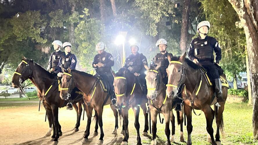 Cavalaria da Polícia Militar reforça segurança e chama a atenção na Bauernfest