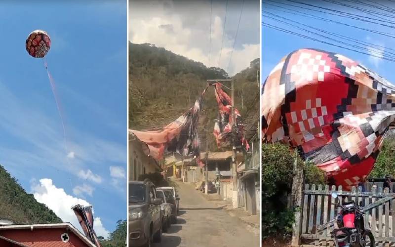 Balão cai sobre rede elétrica e assusta moradores de Cascatinha, em Petrópolis